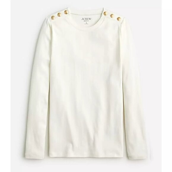 J. Crew Perfect-Fit Long-Sleeve Crewneck T-Shirt With Buttons in Ivory XXSmall - Picture 1 of 9